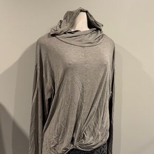Lole greenish grey Draped Hooded Long Sleeve Top